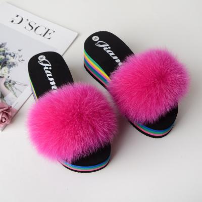 China Raccoon Fur Slippers Supplier Sandals Big Full Real Faux Fox Luxury Fluffy Slippers Wholesale Customized Kids Indoor Women Fur Scent for sale