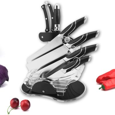 China Viable New Style Acrylic Holder Forged High Carbon Steel Handle Kitchen Knife Set for sale