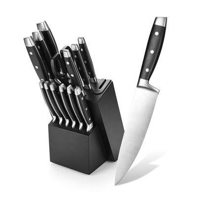 China Viable Classic 14 Piece Full Cutlery Set Stainless Steel Kitchen Knife Set With Black Block Set for sale