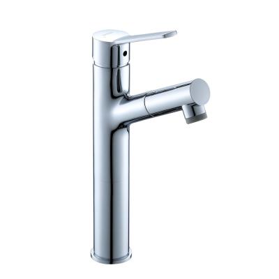 China Modern Luxury Hotel Brass Chrome Plating Bath Pull Down Sink Faucet Bathroom Faucet for sale