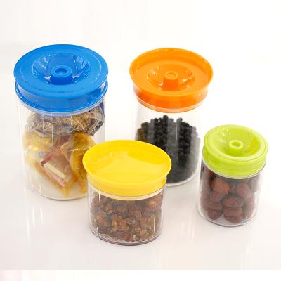 China Factory Supplier Plastic Clear Plastic Round Kitchen Container Food Bottle Candy Color Sealed Jar Viable Storage Box for sale