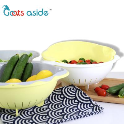 China Double layerdrain kitchen strainer colander bowl set food basket eco-friendly sustainable chinese fruit vegetable plastic strainer for sale