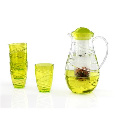 China Viable Cheap Wholesale Material Plastic PS Water Pitcher Kettle With Cups Large Capacity Eco-friendly Clear Water Plastic Jug Sets for sale