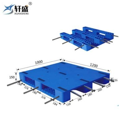 China Warehouse Products Single Faced HDPE Plastic Pallet With 6 Steel Tubes Stretching Plastic Pallet for sale