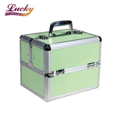 China Professional Portable Small Size Aluminum Cosmetic Box Large Capacity Carrying Case Makeup Vanity Box With Lock for sale