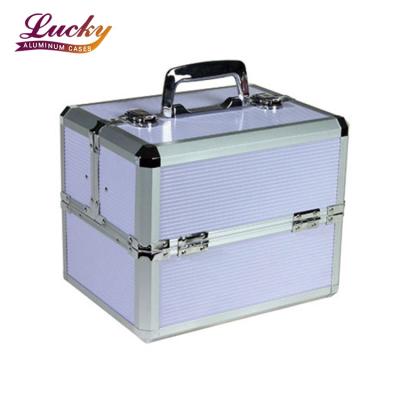 China New Fashion Large Capacity Makeup Train Case Artist Lockable Aluminum Cosmetic Portable Organizer Storage Box for sale