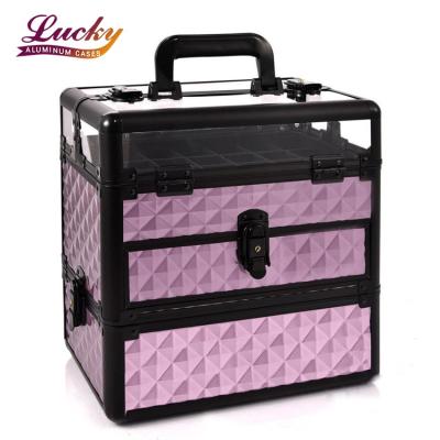 China Luxury Large Capacity Makeup Nail Polish Bottles Professional Travel Organizer Box Beauty Aluminum Case for sale