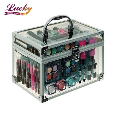 China Professional Portable Storage Case Large Capacity Clear Makeup Acrylic Cosmetic Case Carry Case for sale