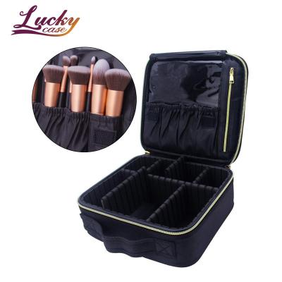 China Large Capacity Professional Makeup Bag Small Portable Makeup Brush Bag With Double Zipper Oxford Cosmetic Case for sale