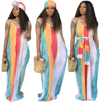 China KCYA Anti-Static Women's Plus Size Summer Dress Spaghetti Straps Dress Striped Long Maxi Casual Dress Colorful for sale