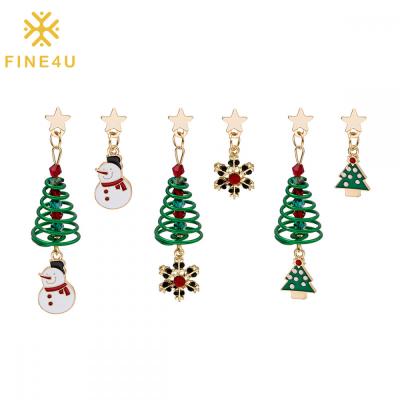 China FASHIONABLE Cute Asymmetric Christmas Tree Snowman Spiral Pendant Shape Women's Gold Earrings Trendy Jewelry for sale