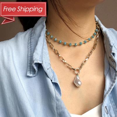 China Ethnic USA Free Shipping New Double Layered Chain Crystal Beads Choker Women Bead Bohemian Necklace for sale