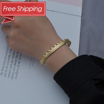 China New Trendy Women Jewelry 14k Gold Plated Leaf Bangle Bracelet Stainless Steel Free Shipping Open Cuff for sale