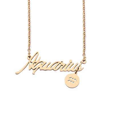 China FASHIONABLE Stylish Gold Plated Astrology Stainless Steel Horoscope Zodiac Sign Pendant Necklace For Women for sale