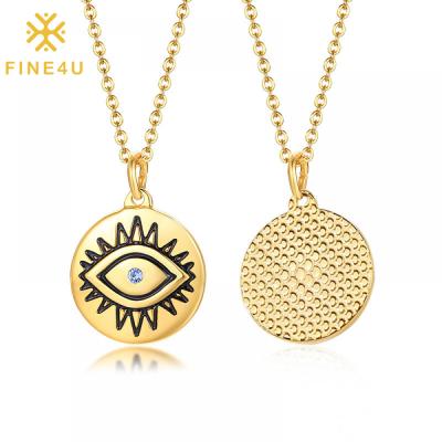 China Stainless Steel Fashion Jewelry Trendy Rhinestone Eye Coin Pendant Gold Plated Women Necklace for sale