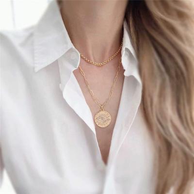 China TRENDY 14k Gold Plated Double Layer Paper Clip Chain Eye Accessories Women Pendant Necklace for sale