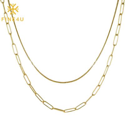 China Trendy Double Layer Paper Clip Gold Plated Chain Jewelry Women Hip Hop Necklace for sale