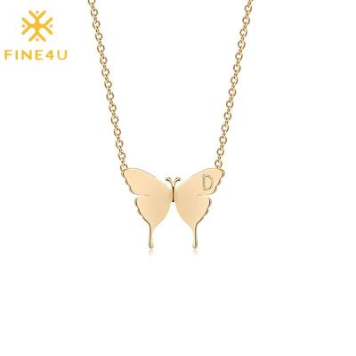 China FASHIONABLE tasty gold plated jewelry joyeria engraved initial letter women jewelry stainless steel butterfly koeran necklace for sale