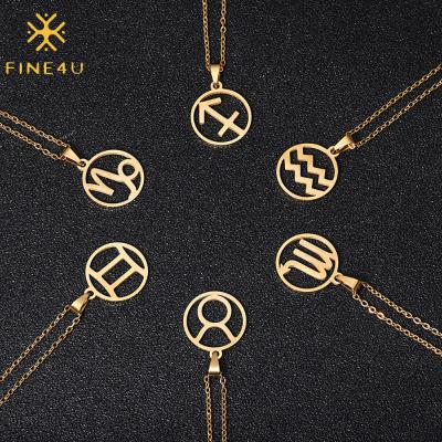 China FASHIONABLE Hot Sale Cavity Horoscope Coin Stainless Steel Zodiac Sign Astrology Pendant Necklace for sale