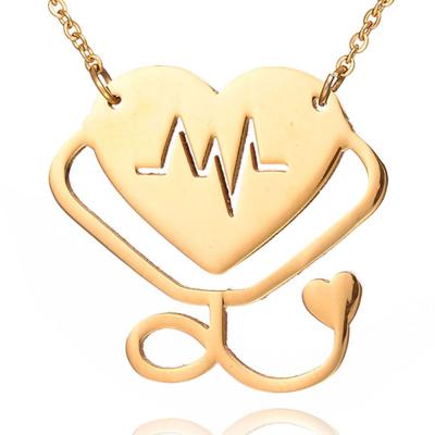 China New FASHIONABLE Nurse Gifts Heart Shaped Stainless Steel Rose Gold Plated Stethoscope Jewelry Heartbeat Necklace for sale