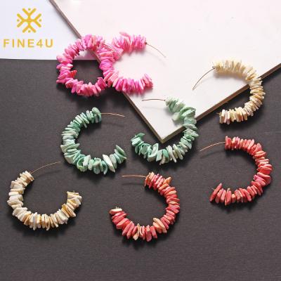 China New Women's Bohemia Summer Bohemian Fashionable Jewelry Handmade Color Shell Natural Stone Irregular Earrings for sale