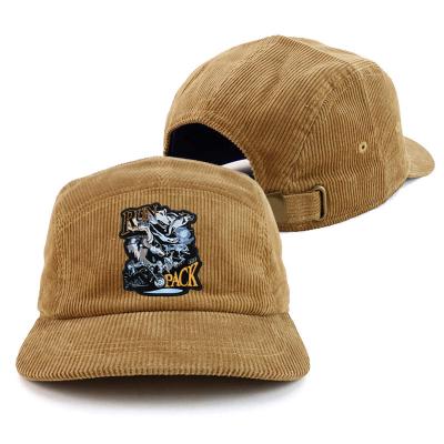 China COMMON Custom Cotton Snapback Low Profile Covers Bill 5 Flat Panel Corduroy Color Unstructured Hip Hop Strapback Brim Hat for sale