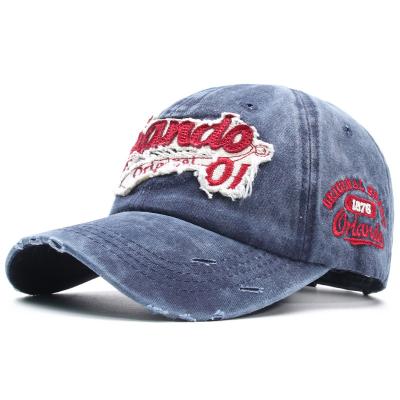 China JOINT Baseball Cap Washed Distressed Unstructured Denim 6 Panel 5 Colors 3d Embroidery Denim Caps Dad Hats for sale