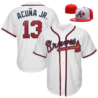 China Breathable Custom Baseball Jersey & Custom Fitted Hats Set 13 Ronald Acuna Jr. High Quality Atlanta Mens Embroidery Baseball Tank Top for sale