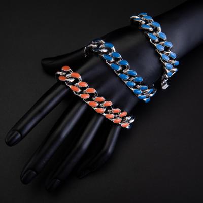 China New Hot Selling Hiphop Alloy Plated Rhinestone Jewelry Hip Hop Colorful Enamel Cuban Chain Bracelet for sale