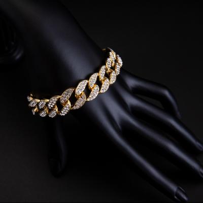 China Iced Out Bling Hiphop Hip Hop Full Rhinestone Pave Miami Cuban Link Chain Bracelet For Men Jewelry for sale