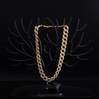 China 14mm Miami Hiphop Restraint Charm Necklace Rhinestone Link Chain Choker Hip Hop Necklaces Bling Bling Cuban Jewelry for sale