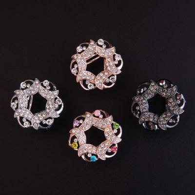 China Popular Brooch Three Ring Scarf Silk Brooch Buckle Flower Rhinestone Pin Soft Collar Pin for sale