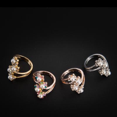 China As Photo Multicolor Cubic Rhinestone Micro Pave Ring Adjustable Alloy Plated Fashion Rings With Pearl for sale