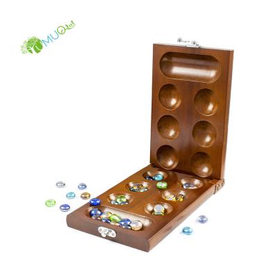 China YumuQ Wooden 2 Player Wooden Mancala Games Set with Stones, Portable Folding Mancala Board Game for Kids and Adults for sale