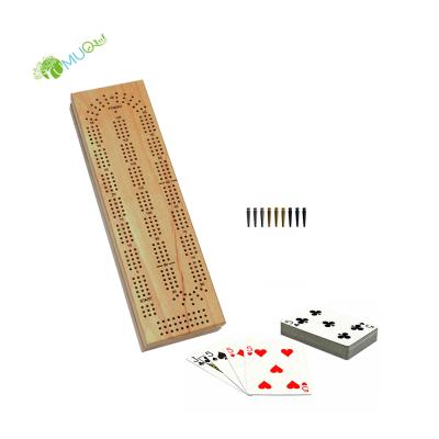 China YumuQ Wooden Natural Oak Wood Travel Cribbage Board Game Set, 3 Way Cribbage Board with Metal Cribbage Pegs for sale