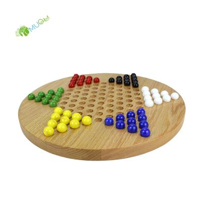 China YumuQ Wooden Oak Chinese Checkers Game Rubber Wooden Set, with Wooden Board and Glass Marbles for Kids and Adult for sale