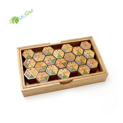 China YumuQ 63 PCS Hexagonal Wooden Dominoes Board Games Set, Colorful Dominoes Set With Wooden Box For Kids, Children YQ121404 for sale