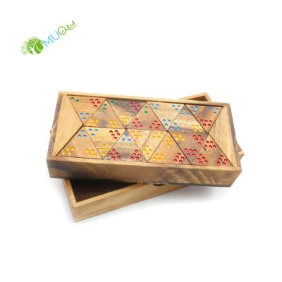 China YumuQ 56 PCS Wooden Triangle Dominoes Game Set, Colorful Domino Game With Wooden Box For Kids, Children YQ121405 for sale