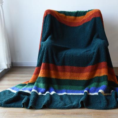 China Anti-Static Bright Color Stripe Printed Sherpa Blankets With Whip Stitch Customized Patterns for sale