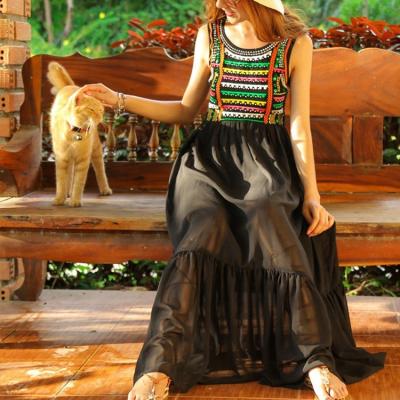 China Breathable Tribal and Ethnic Designed Bohemian Womens Dress Lady Sleeveless Loose Heavy Beaded Embroidered and Hand Party Dress for sale