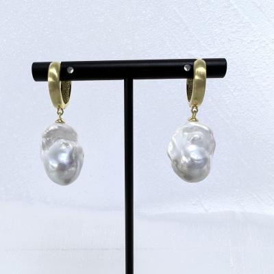 China Vintage 13-15mm Large 925 Pearl Freshwater Baroque Pearl Silver Pearl Earrings for sale