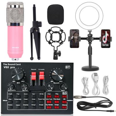 China Bm800 Professional Studio Condenser Mini Usb 4 Channel Portable Studio Voice Switch And Led Light Audio Interface Microphone Microphone Kit For Pc Recording Sound Board for sale