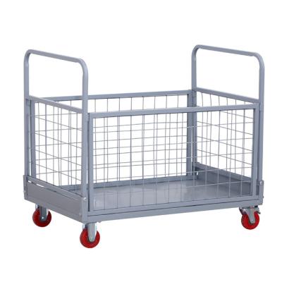 China Durable High Quality Metal Mesh Trolley with Wheels Warehouse Transport Hand Trolley Luggage Trolley Steel Supermarket Trolley for sale