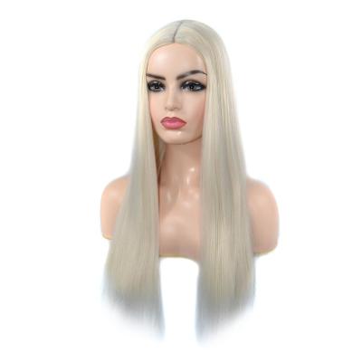 China Silky Straight Wave Europe America Wig Long Silky Straight Hair White Cream Wig Highlights Synthetic Hair Wigs for sale