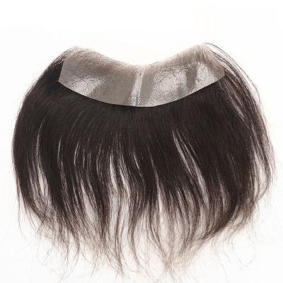 China 100% Hair Clip Hair Bangs Stickers 1.5*16cm M Human Hair Fringe Pieces Invisible Hairline Mens Hair Front Wigs for sale