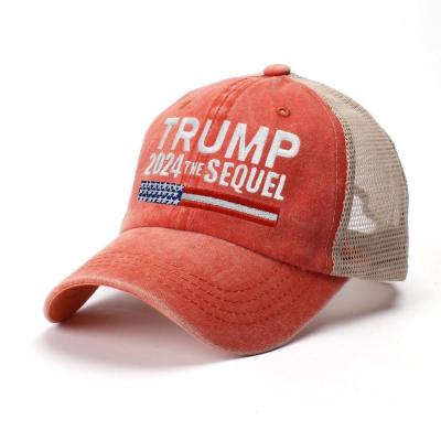 China JOINT Promotional Trump 2024 The Sequel Embroidered Mesh Baseball Cap Custom USA MAGA Trump Unstructured Trucker Hat for sale