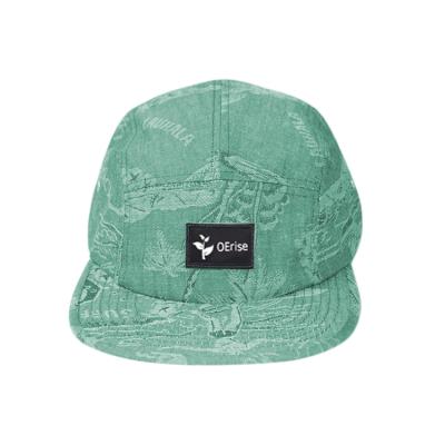 China COMMON Make Custom Digital Printed Pattern 5 Panel Camp Hat With Woven Label for sale