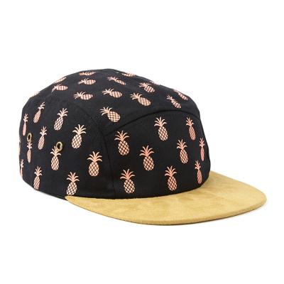 China JOINT Custom Print Flat Brim Pineapple 5 Panel Short Camper Hat for sale