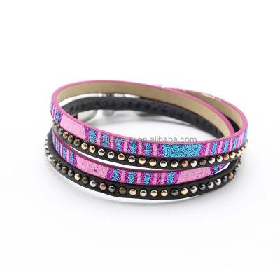 China Trendy Fashion Women Jewelry Leather Bracelets With Magnetic Clasp Rivet Charm BCR052 for sale