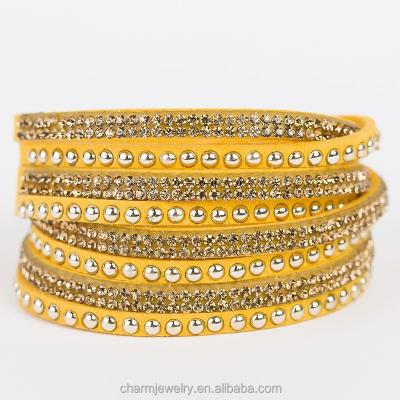 China FASHIONABLE wholesale braided leather wrap bracelet, double wrap bracelets wrapped bracelets with full crystal cuff bling biling BCR030 for sale